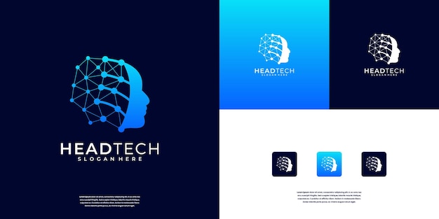 Tecnología humana o gente tecnología digital inteligencia artificial jefe de tecnología icona de diseño de logotipo robótico plantilla