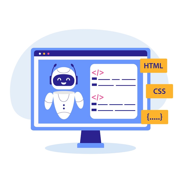 Vector tecnología de ia en la programación ilustración con bot de chat de ia que se utiliza para la programación