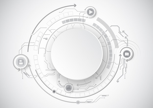 Tecnología de icono de circuito de círculo gris