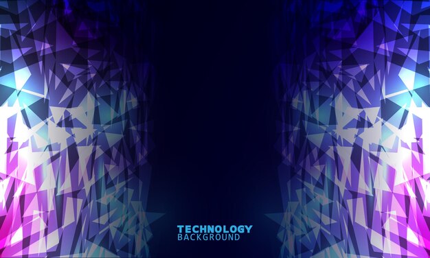 Tecnología de ilustración vectorial con triángulos sobre fondo azul oscuro y rosa.