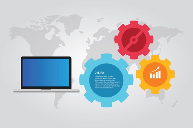 tecnología de la información computadora portátil infográfico mapa del mundo equipo de trabajo
