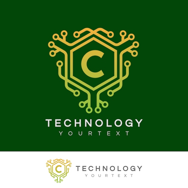 tecnología inicial Letra C Diseño de logotipo