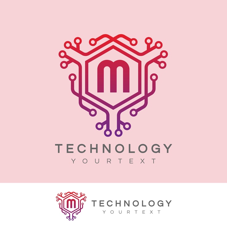 Vector tecnología inicial letra m diseño de logotipo