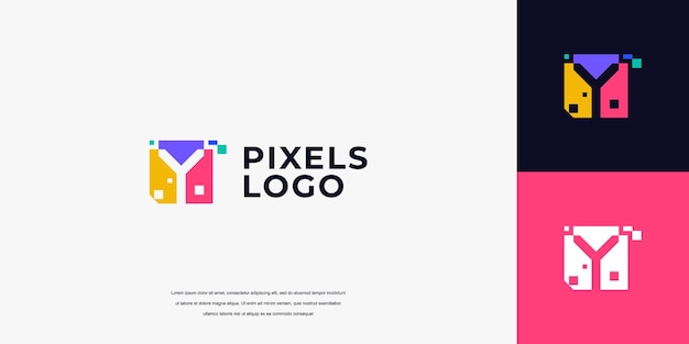 tecnología inicial del logotipo de píxeles letra Y diseño del logotipo