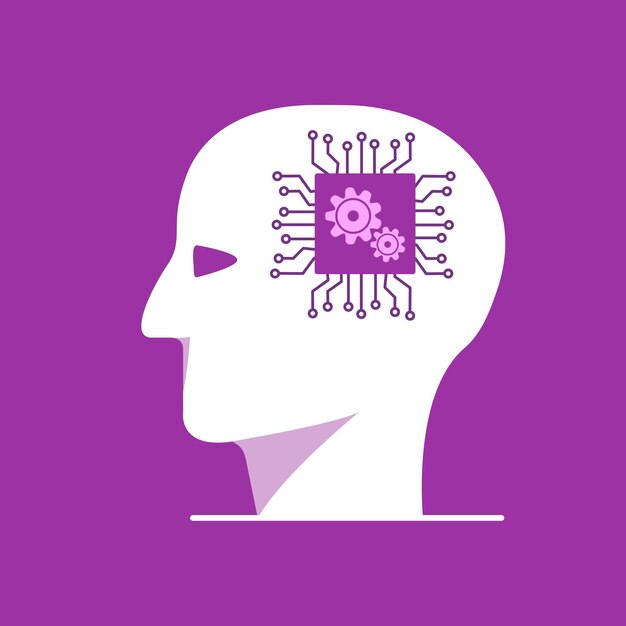 Tecnología de Inteligencia Artificial de IA Línea delgada de microchip chip de procesador cabeza de robot cibernético