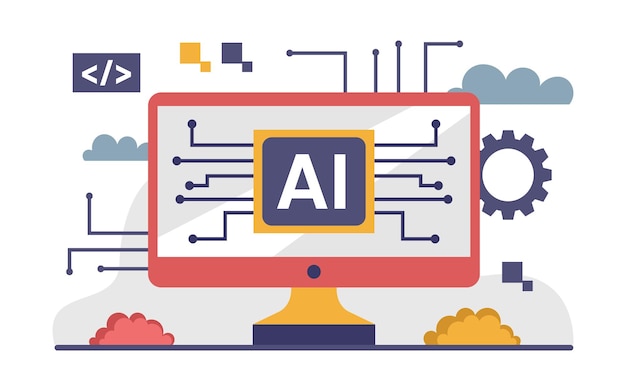 Tecnología de inteligencia artificial o ilustración de concepto plano de IA