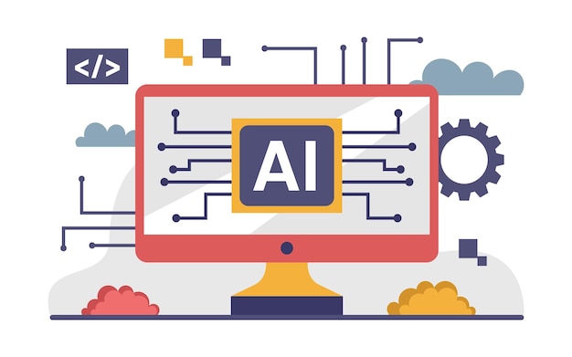 Vector tecnología de inteligencia artificial o ilustración de concepto plano de ia