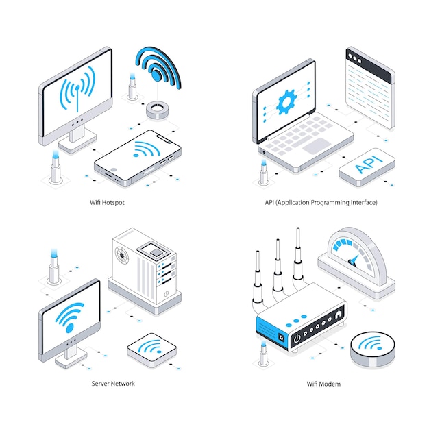 Tecnología de Internet Vector Ilustración isométrica Eps 10 Conjunto de archivos 15