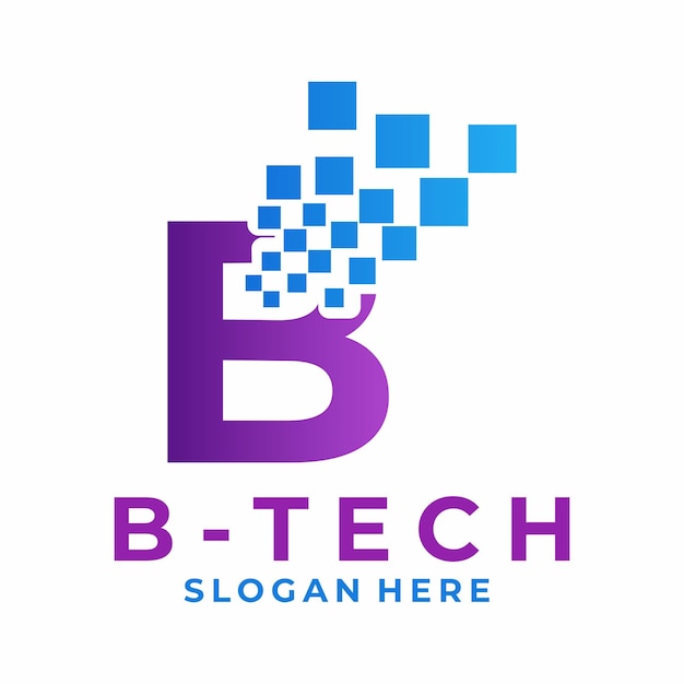 Tecnología con la letra inicial B diseño de logotipo vector B plantilla de diseño de logotipio de tecnología de píxeles