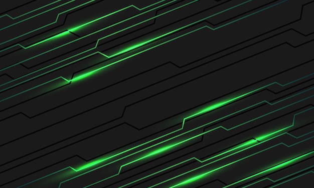 Tecnología de línea de circuito verde abstracto dinámico en vector de fondo futurista moderno de diseño gris