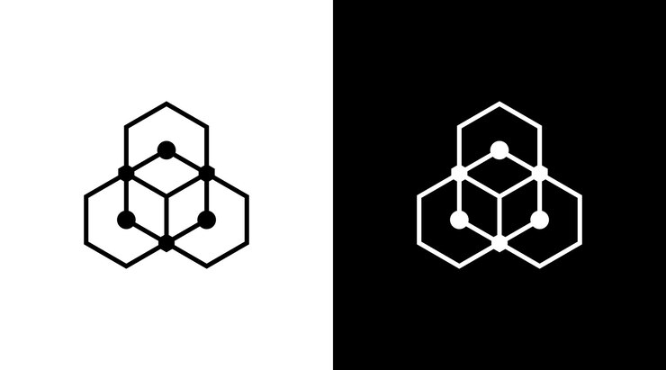 Vector tecnología logo hexágono monograma blanco y negro icono ilustración estilo diseños plantillas