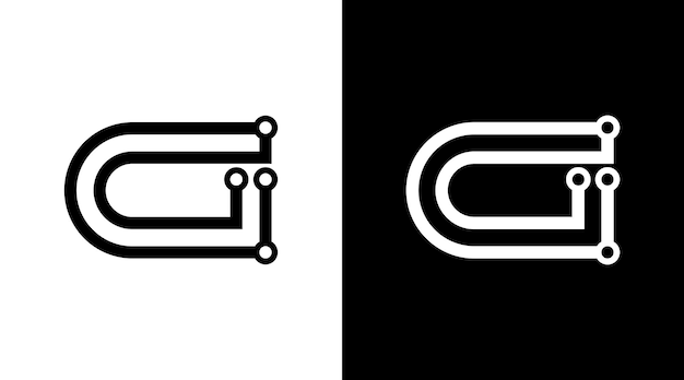 Tecnología logo monograma g letra inicial blanco y negro icono ilustración estilo diseños plantillas