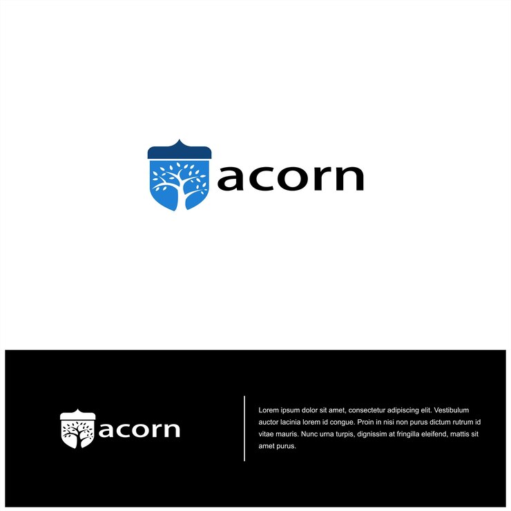 Vector tecnología de logotipo de bellota computadora de negocios con plantilla vectorial de hoja de árbol