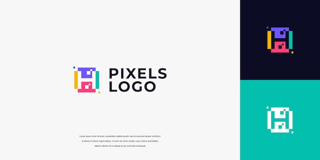 tecnología de logotipo inicial de píxeles diseño de logotipo de la letra H