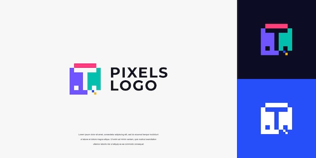 tecnología de logotipo inicial de píxeles diseño de logotipo de la letra T