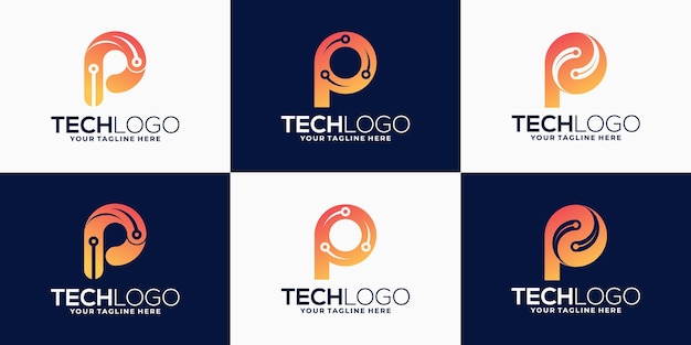 Tecnología del logotipo de la letra p, paquete de colores degradados