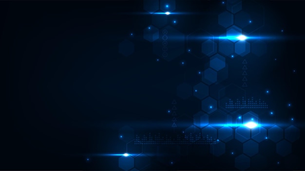 Tecnología luz azul abstracta con fondos geométricos hexagonales