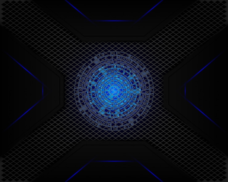 Vector tecnología de luz azul en malla sombra gris oscuro como fondo