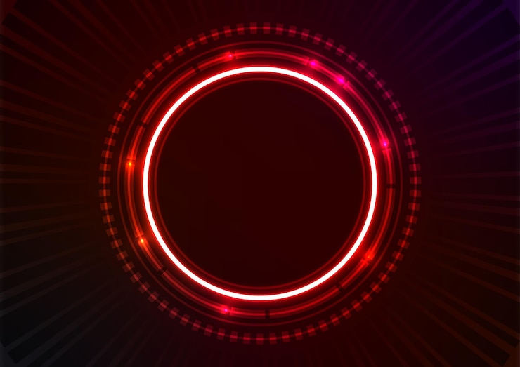 Tecnología de luz de círculo de neón de fondo rojo oscuro
