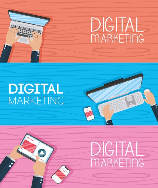 Tecnología de marketing digital con dispositivos electrónicos.