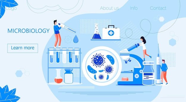 Vector tecnología microbiológica biotecnología ciencia concepto vector pequeños científicos estudian