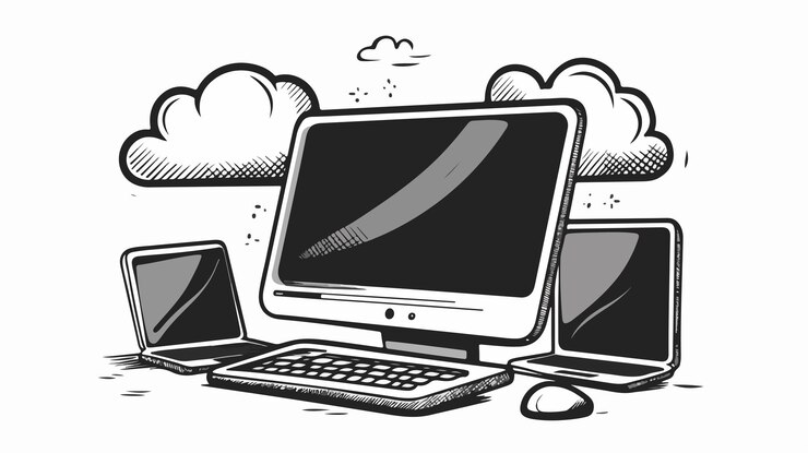 Vector tecnología moderna de computación y computación en la nube en blanco y negro