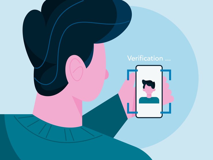 Vector tecnología moderna de detección de rostros mediante el escaneo de la cara del hombre. sistema de verificación. seguridad de datos personales, escáner biométrico.