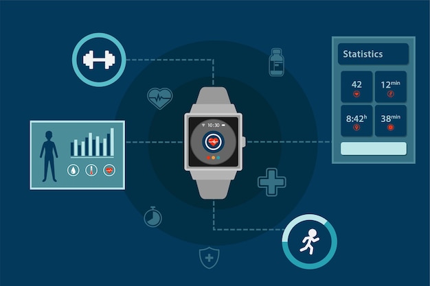 Vector tecnología de monitoreo de salud de infografía smartwatch