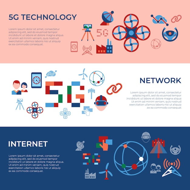 Tecnología móvil 5g y colección de iconos de red.