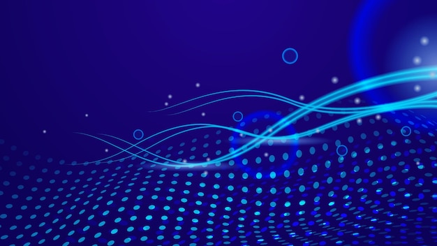 Tecnología de negocios digital moderna fondo de diseño abstracto azul y púrpura con puntos de partículas datos de onda conectados y formas digitales
