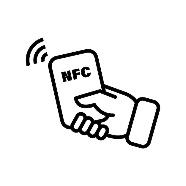 Tecnología NFC Ícono de pago inalámbrico NFC Mano que sujeta el teléfono Concepto de pago NFC Póngase en contacto con menos Pago NFC con teléfono móvil Vector