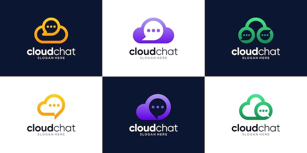 Tecnología en la nube con colección de diseño de logotipo de chat de burbujas