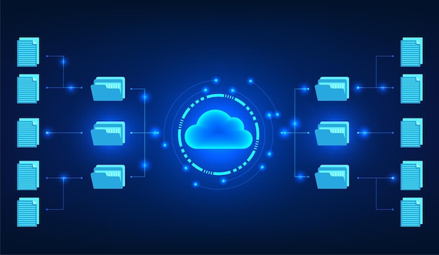 Tecnología en la nube dentro del círculo tecnológico junto con el círculo conectado al documento