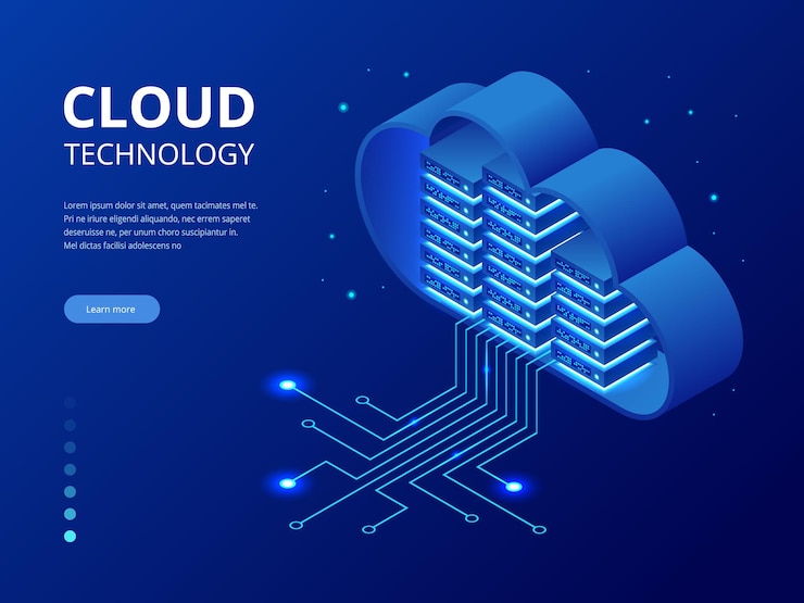 Vector tecnología de nube moderna isométrica y concepto de red. negocio de tecnología de nube web. ilustración de vector de servicios de datos de internet.
