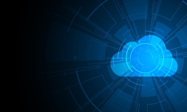 Tecnología de nube moderna, trabajo de almacenamiento en línea futurista desde casa