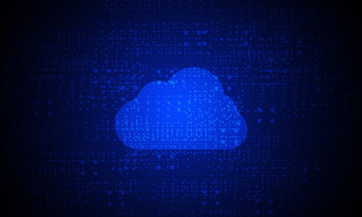 Vector tecnología de nube moderna, trabajo de almacenamiento en línea futurista desde casa