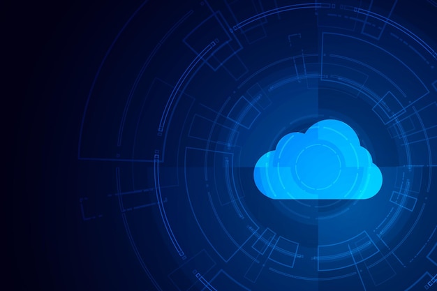 Tecnología de nube moderna, trabajo de almacenamiento en línea futurista desde casa
