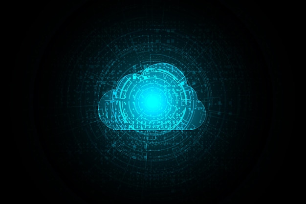Tecnología de nube moderna, trabajo de almacenamiento en línea futurista desde casa