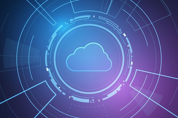 Tecnología de nube moderna, trabajo de almacenamiento en línea futurista desde casa