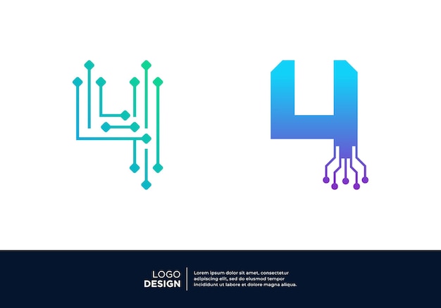 Vector tecnología número 4 diseño de logotipo diseño de logotipo creativo y moderno