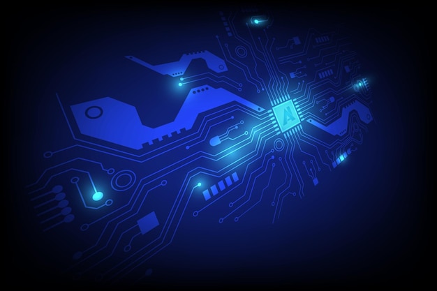 Tecnología de placas de circuitos CPU azul resumen Ilustración vectorial de la placa base