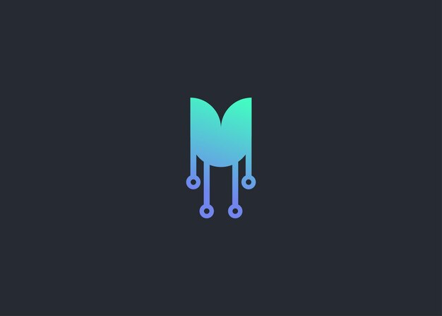 Tecnología plantilla vectorial de diseño de logotipo de monograma de hoja de flor