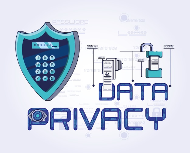 tecnología de privacidad de datos establece iconos ilustración vectorial diseño