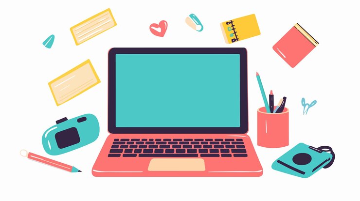 Vector tecnología profesional de computadoras portátiles diseño de vectores planos