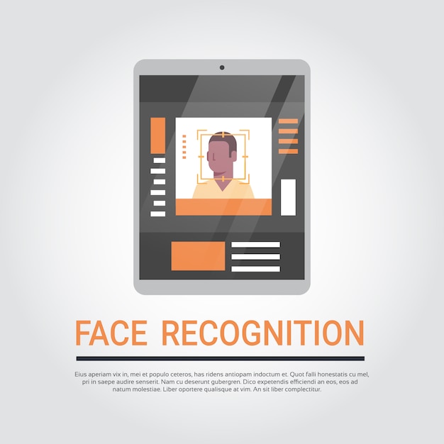 Tecnología de reconocimiento de rostro Tableta digital Sistema de seguridad Escaneado Afroamericano Hombre Usuario Bioma