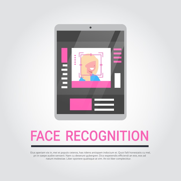 Tecnología de reconocimiento de rostro Tableta digital Sistema de seguridad Escaneo Usuario femenino Identificación biométrica