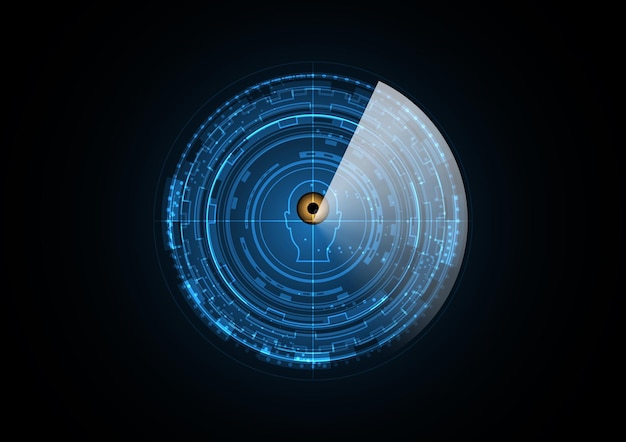 Tecnología resumen futuro ojo cabeza humana radar seguridad círculo fondo vector ilustración