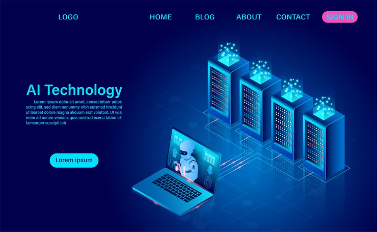 Vector tecnología de robot de inteligencia artificial. análisis de sistemas y procesamiento de big data protección del concepto de seguridad de datos. isométrico neón oscuro