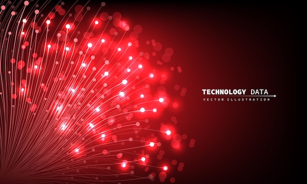 Tecnología roja fibra de datos líneas óbticas curva de conexión vector de fondo de comunicación