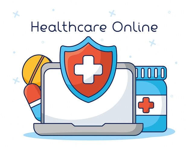 Tecnología de salud en línea con laptop